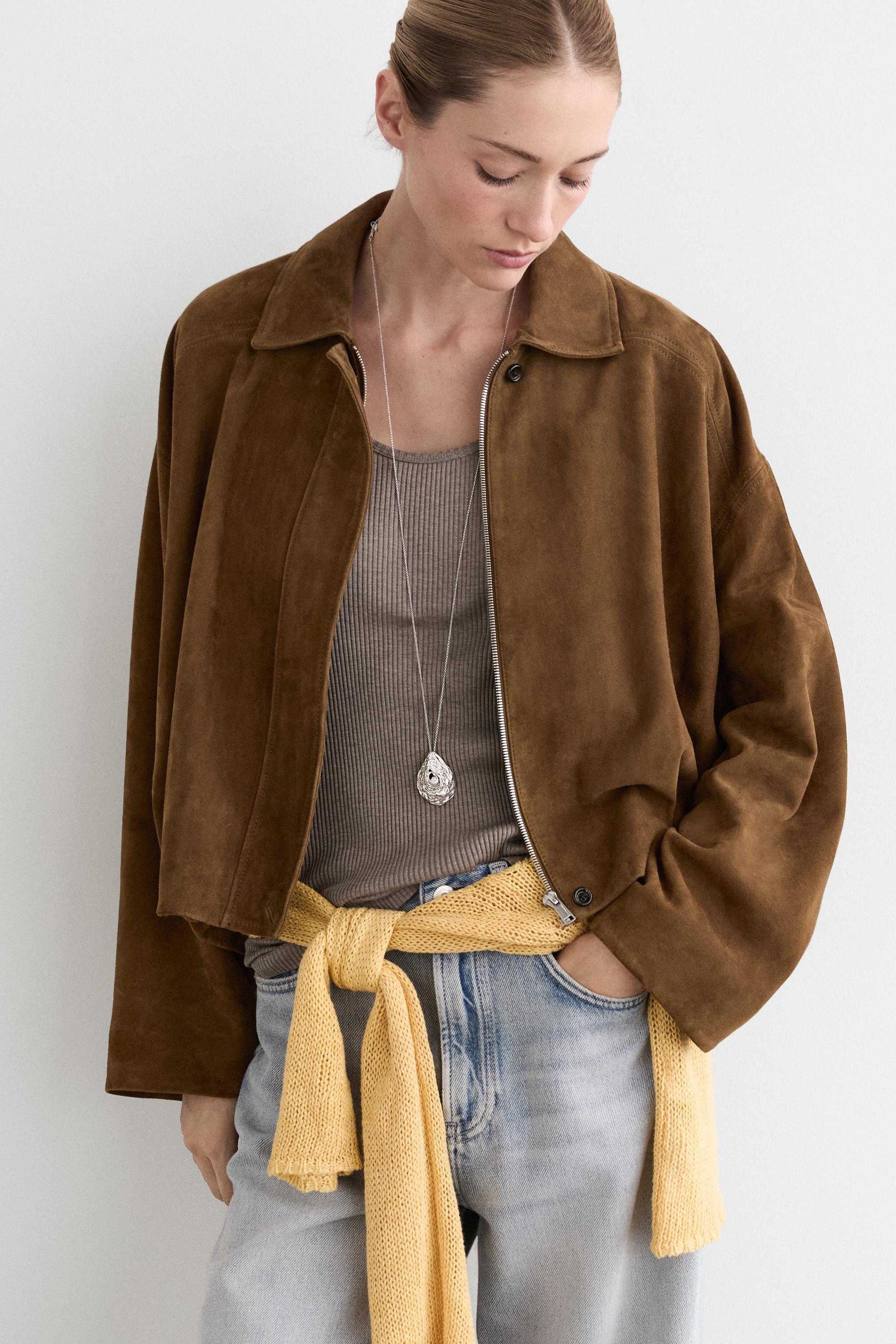 Blouson bomber court cuir daim